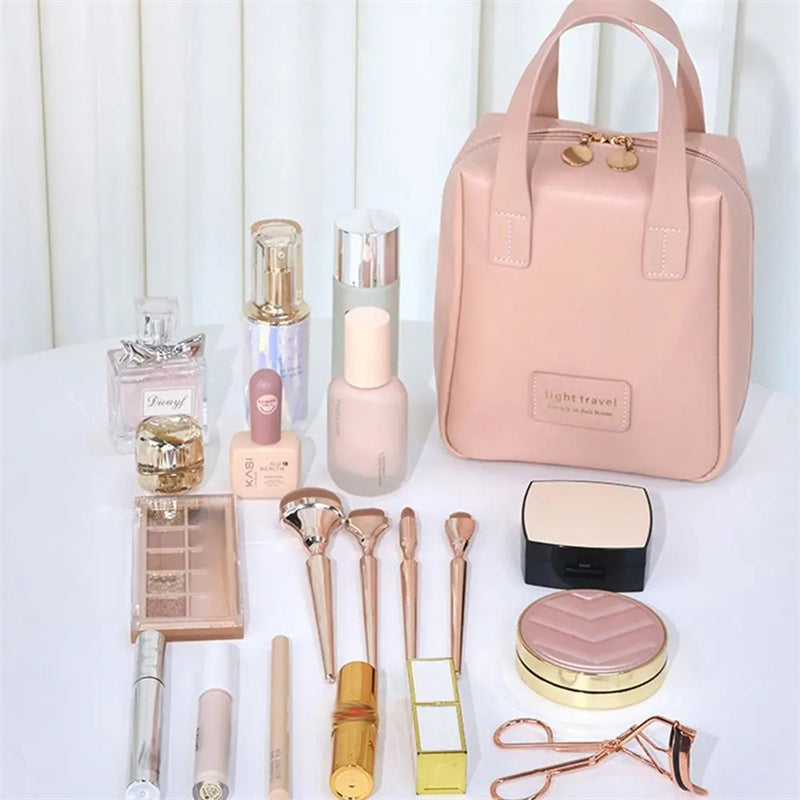 Leather Cosmetic Bag Waterproof Leather Makeup Pouch-Bag Multifunction Carry-on Makeup Tote Travel Wash Bags