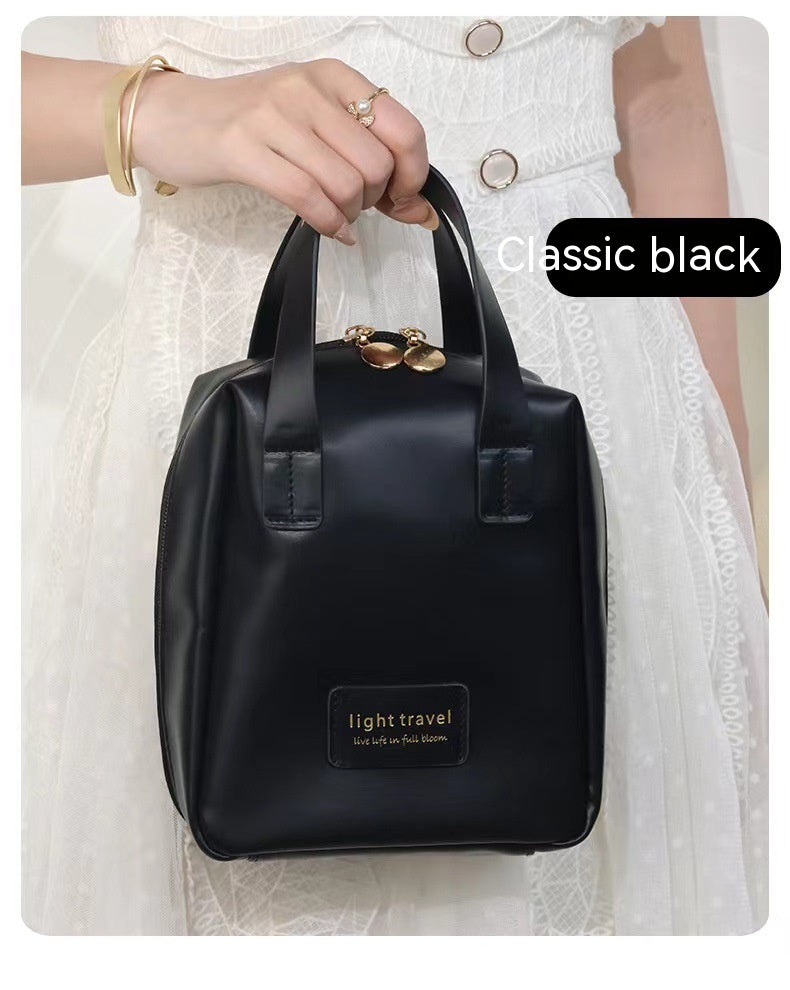 Leather Cosmetic Bag Waterproof Leather Makeup Pouch-Bag Multifunction Carry-on Makeup Tote Travel Wash Bags