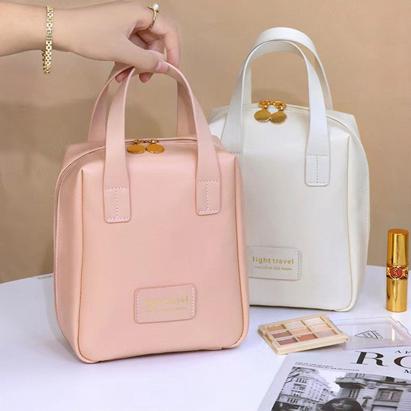 Leather Cosmetic Bag Waterproof Leather Makeup Pouch-Bag Multifunction Carry-on Makeup Tote Travel Wash Bags