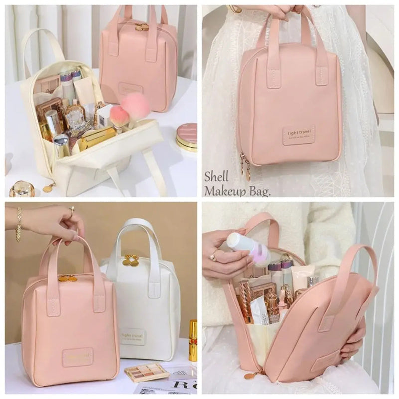 Leather Cosmetic Bag Waterproof Leather Makeup Pouch-Bag Multifunction Carry-on Makeup Tote Travel Wash Bags