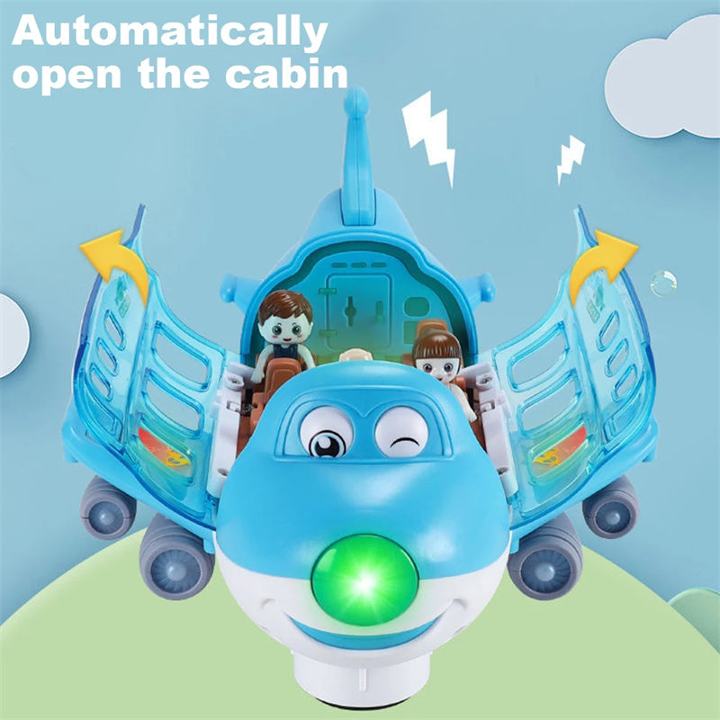 360 Rotating Electric Plane Airplane Toys For Kids Bump And Go Action Toddler Toy Plane With LED Flashing Light Sound