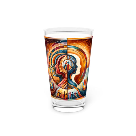 Vintage Abstract Head-Hand Pint Glass, 16oz