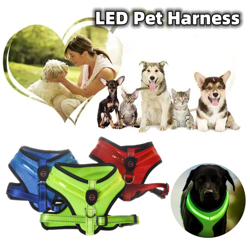 LED Luminous Dog Harness Led USB Charging Dog Chest Strap Vest Pet Safety Reflective Harness Pet Vest For Puppy Large Dog Pet Products Cats Vest Harness