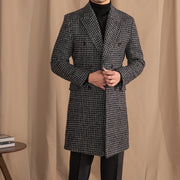 Wool Double Breasted Houndstooth Mid-length Coat