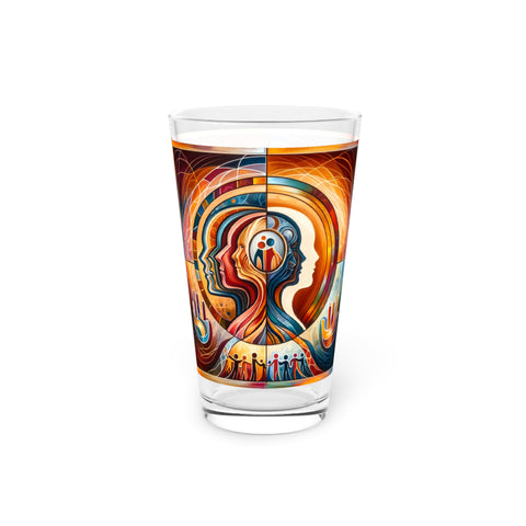 Vintage Abstract Head-Hand Pint Glass, 16oz