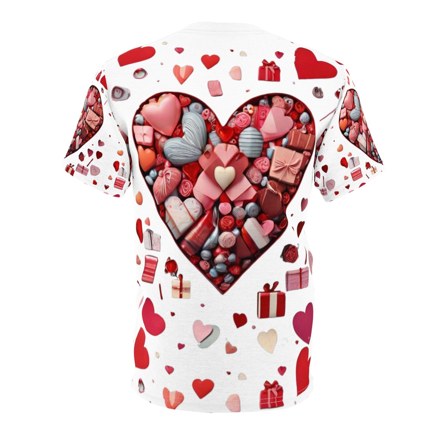 Hearts of Love Everyday Assorted Hearts, Candies, Gifts Design Unisex Cut & Sew Tee