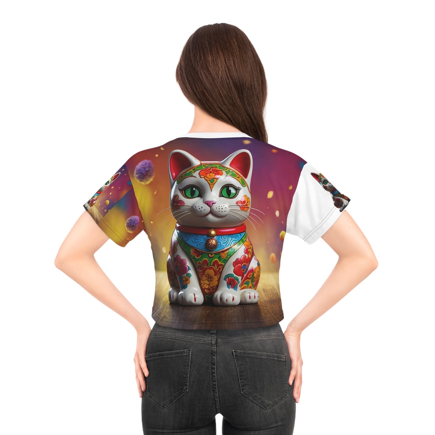 Good Luck Cat Crop Tee New Fashion