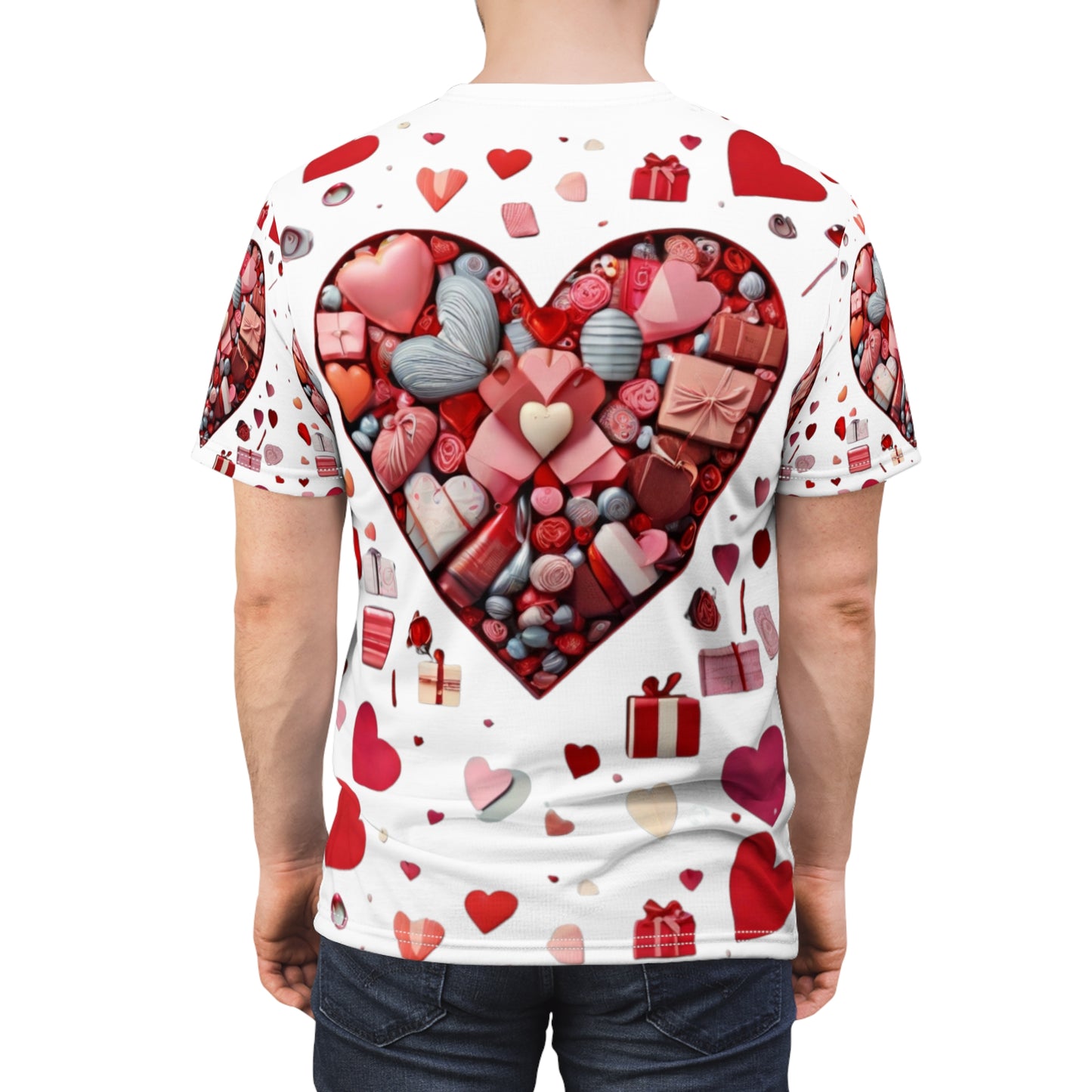 Hearts of Love Everyday Assorted Hearts, Candies, Gifts Design Unisex Cut & Sew Tee