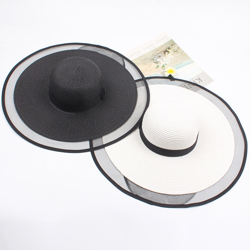 Women's Sun Straw Wide Brim Hat - Foldable Roll Up Floppy Beach Hat