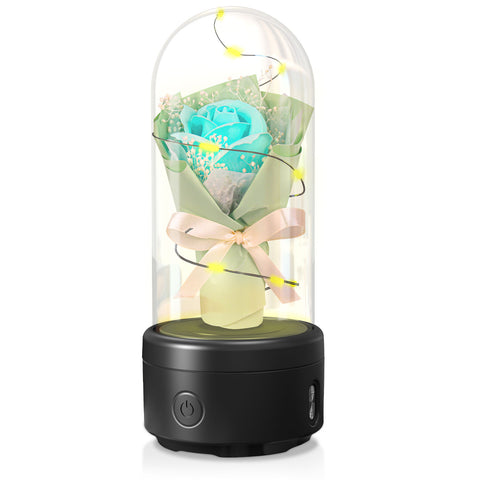 Creative 2 In 1 Bouquet LED Light And Bluetooth Speaker Mother's Day Gift Rose Luminous Night Light Ornament In Glass Cover