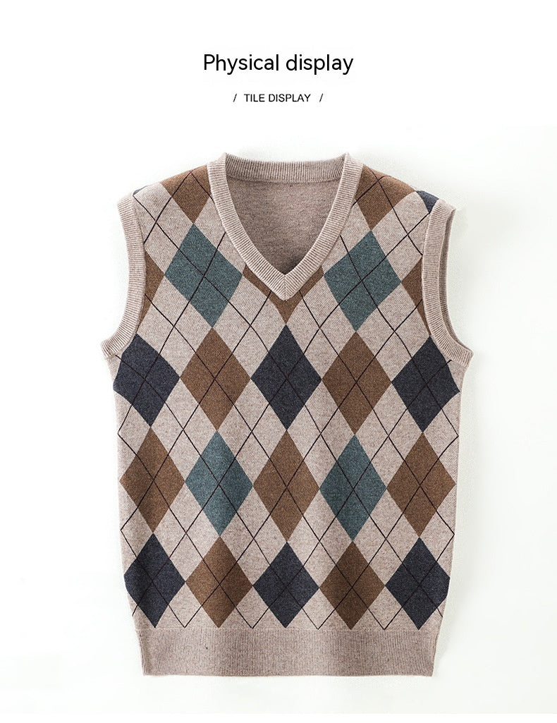 Classic V-neck Sleeveless Knitted Wool Vest Sweater