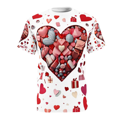 Hearts of Love Everyday Assorted Hearts, Candies, Gifts Design Unisex Cut & Sew Tee