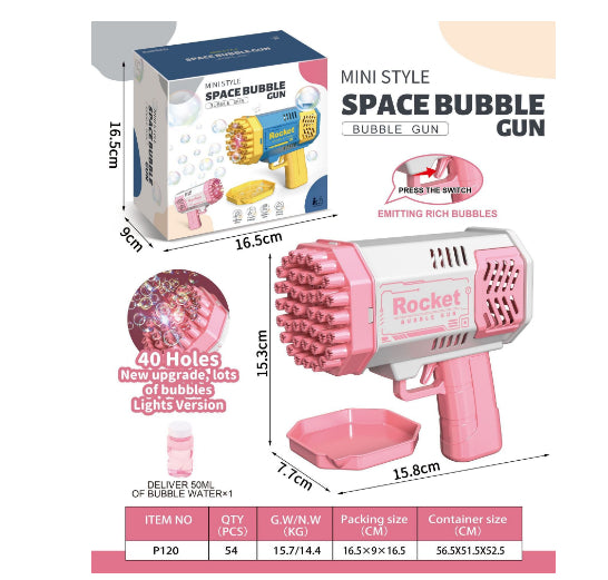 Bazooka Bubble Rocket 69 Holes Soap Bubbles Machine Automatic Blower With Light Toy For Kids