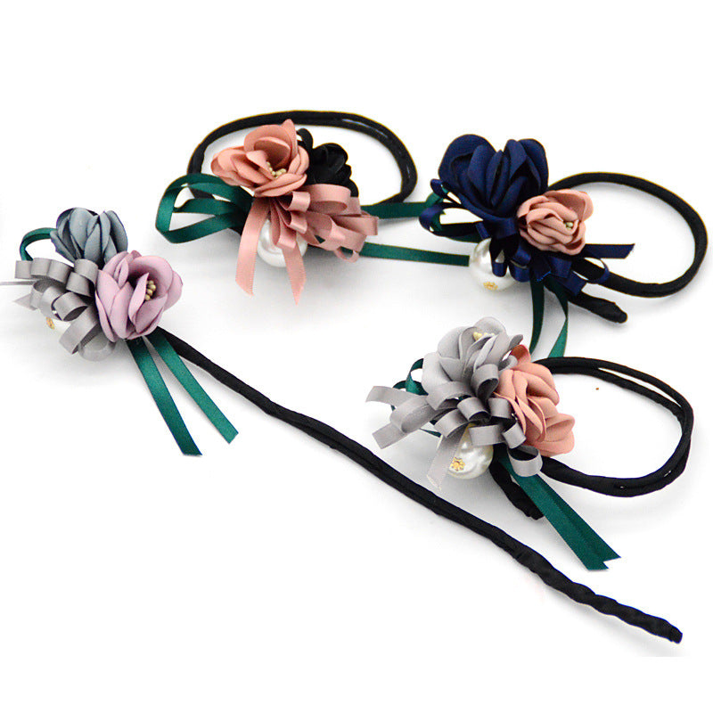 Hair Half Bun Pearl Flower Hair Plate Hair Elastic Styling Headdress Hair Accessories