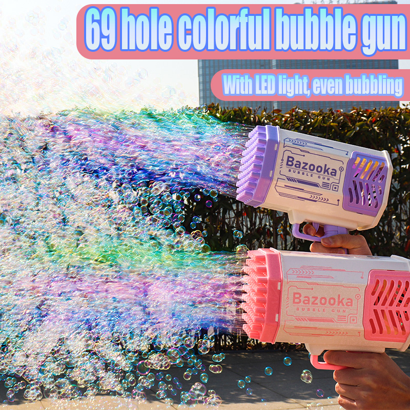 Bazooka Bubble Rocket 69 Holes Soap Bubbles Machine Automatic Blower With Light Toy For Kids