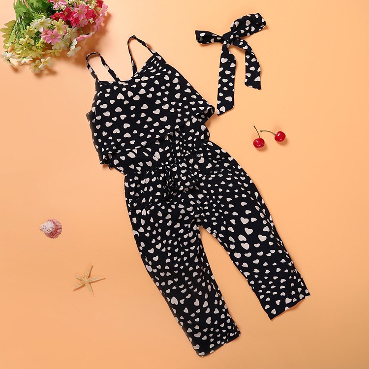 Summer Fashion Kids Girls Clothing Sets Cotton Sleeveless Polka Dot Strap Girls Jumpsuit Sets - Outfits - Suit