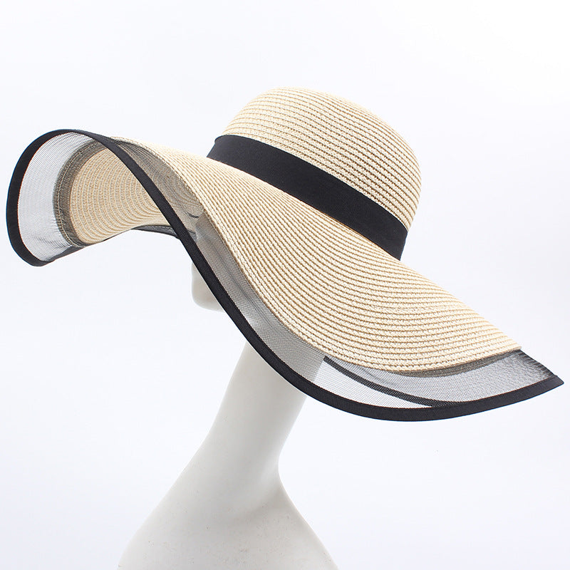 Women's Sun Straw Wide Brim Hat - Foldable Roll Up Floppy Beach Hat