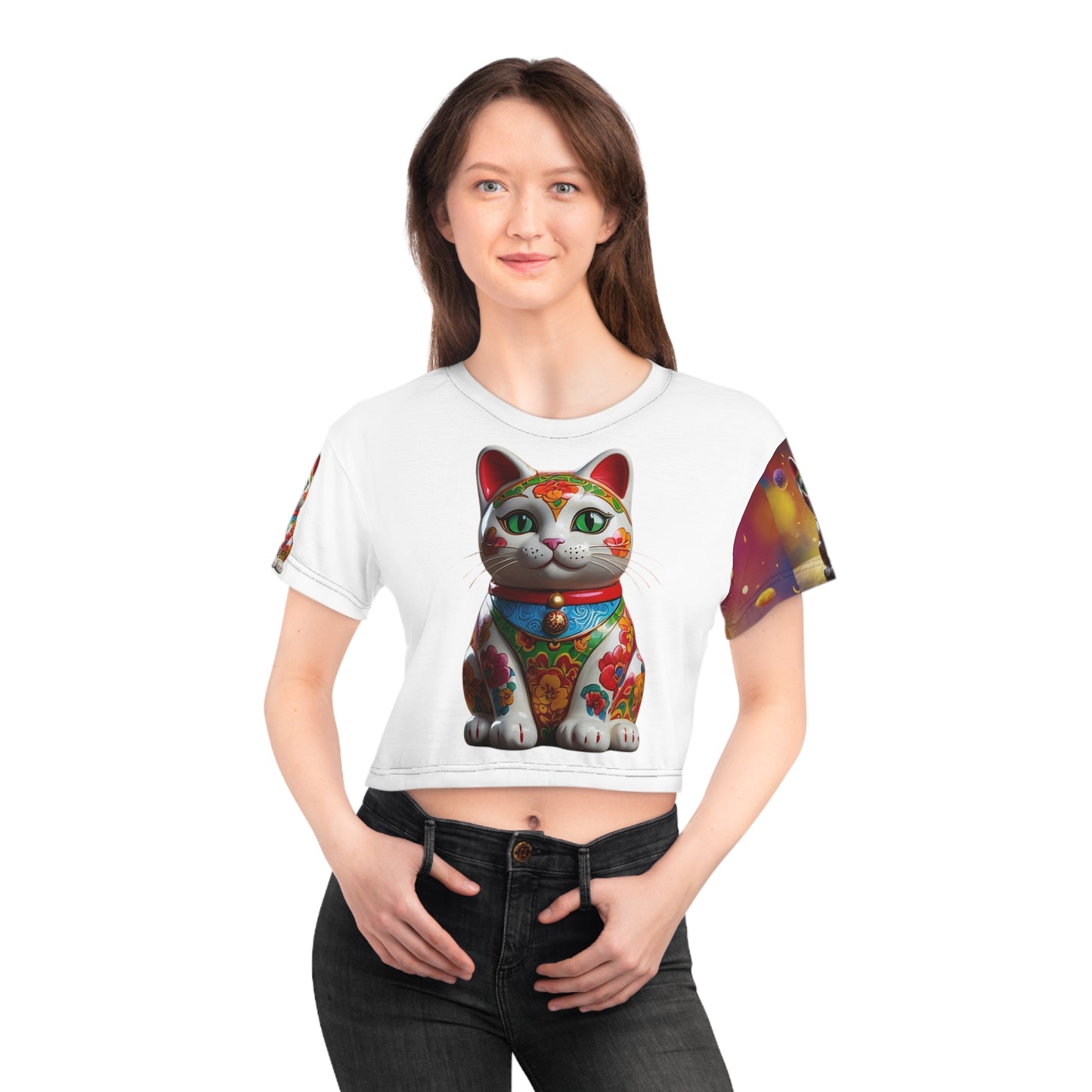 Good Luck Cat Crop Tee New Fashion