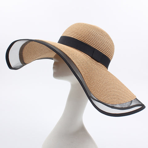 Women's Sun Straw Wide Brim Hat - Foldable Roll Up Floppy Beach Hat