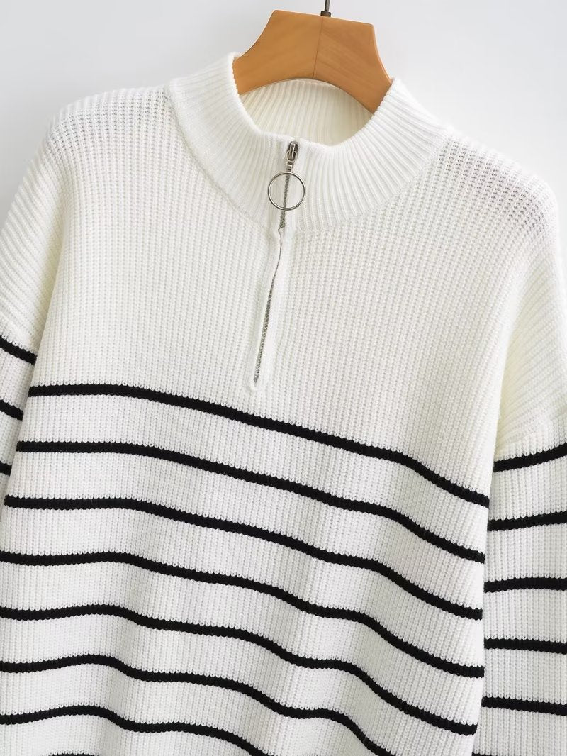 Women's Quarter Zip Striped Sweater