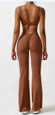 Casual Seamless V-Back Flared Jumpsuit