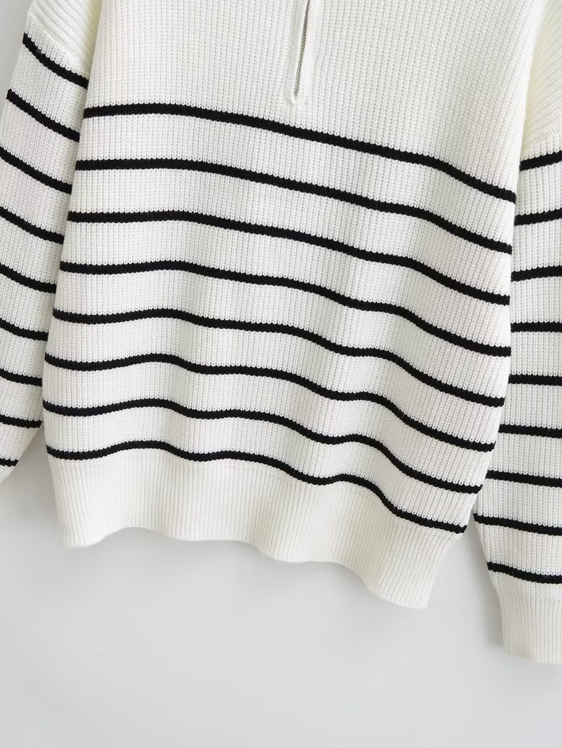 Women's Quarter Zip Striped Sweater