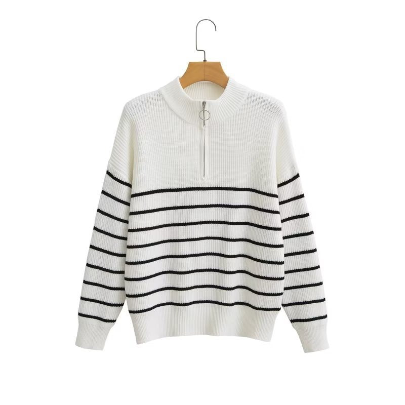 Women's Quarter Zip Striped Sweater