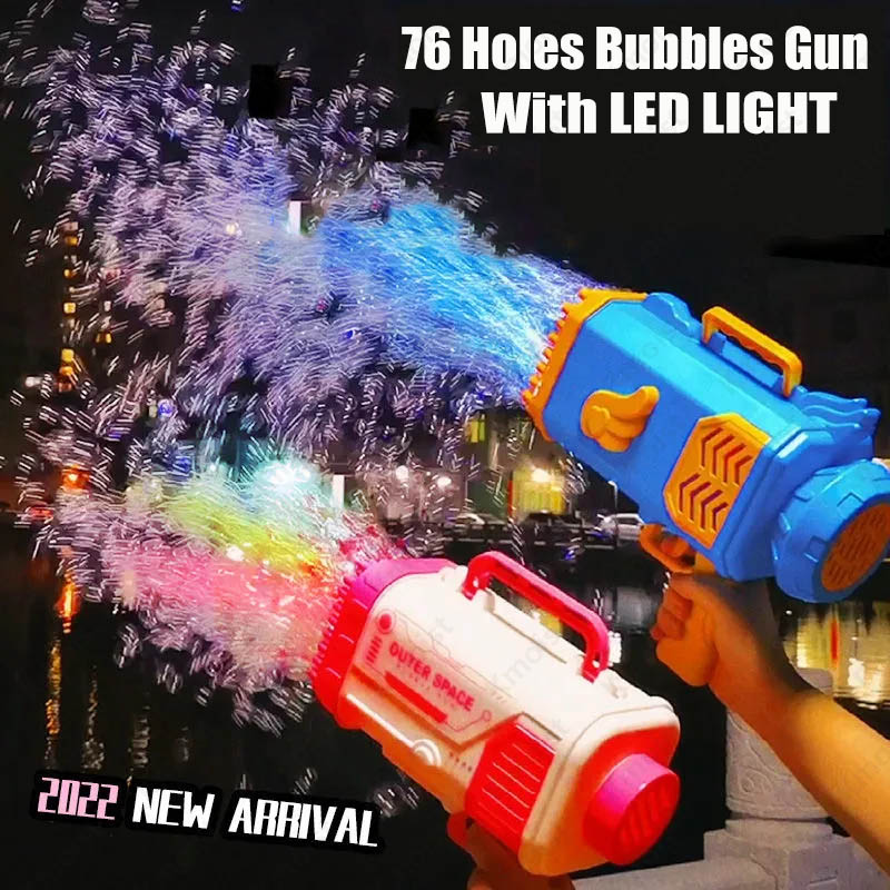 Bazooka Bubble Rocket 69 Holes Soap Bubbles Machine Automatic Blower With Light Toy For Kids