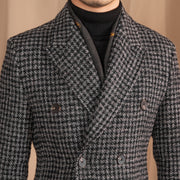 Wool Double Breasted Houndstooth Mid-length Coat