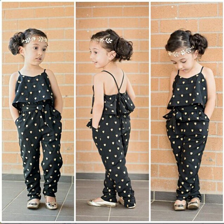 Summer Fashion Kids Girls Clothing Sets Cotton Sleeveless Polka Dot Strap Girls Jumpsuit Sets - Outfits - Suit