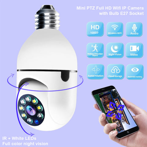 Wi-Fi CAMERA 1080P Bulb 4X Zoom - Home 5G Video Alarm Monitor