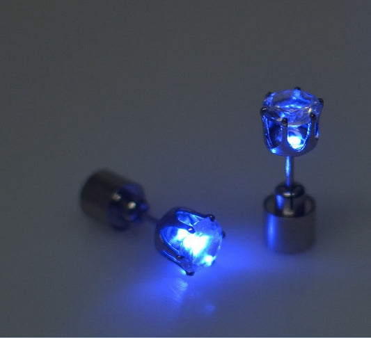 Charm LED Light Up Crown Glowing Crystal Stainless Ear Drop Stud Earring