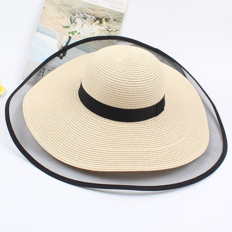 Women's Sun Straw Wide Brim Hat - Foldable Roll Up Floppy Beach Hat