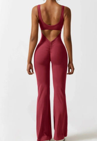 Casual Seamless V-Back Flared Jumpsuit