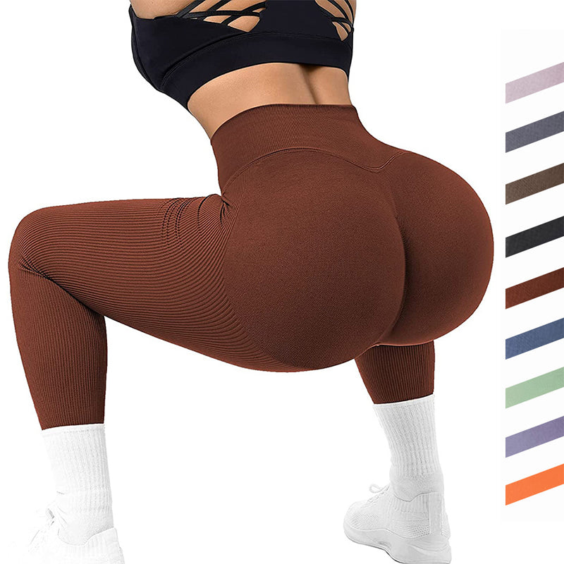 High Waist Seamless Leggings - Threaded Knitted Fitness Pants - Solid Women's Slimming Sports - Yoga Pants Elastic Running Sport Leggings No See Through Safe