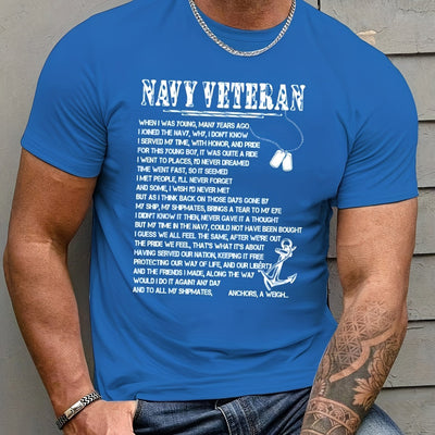 Navy Veteran Cotton T-shirt Round Neck Short Sleeve