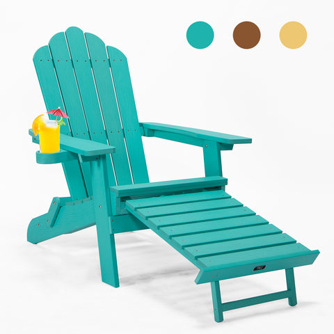 TALE Folding Adirondack Chair With Pullout Ottoman With Cup Holder, Oversized, Poly Lumber,  For Patio Deck Garden, Backyard Furniture, Easy To Install,. Best chair deal for a long lasting all weather chair