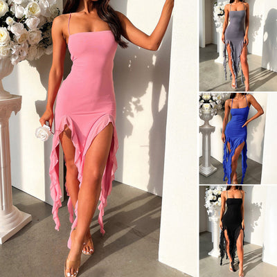 Women's Slim Split Ruffle Design Summer Dress Women's Clothing Hot Fashion