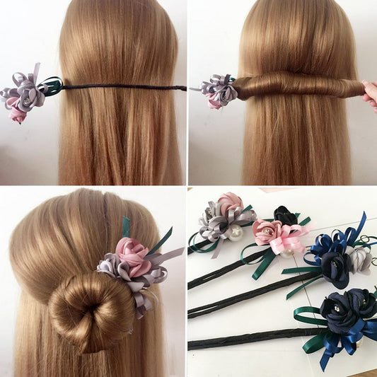 Hair Half Bun Pearl Flower Hair Plate Hair Elastic Styling Headdress Hair Accessories