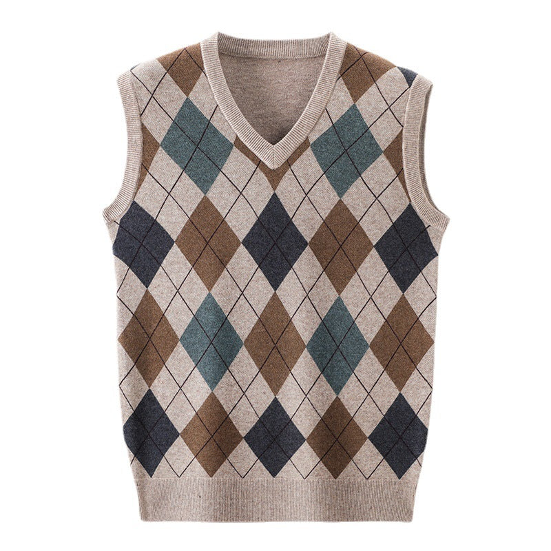 Classic V-neck Sleeveless Knitted Wool Vest Sweater