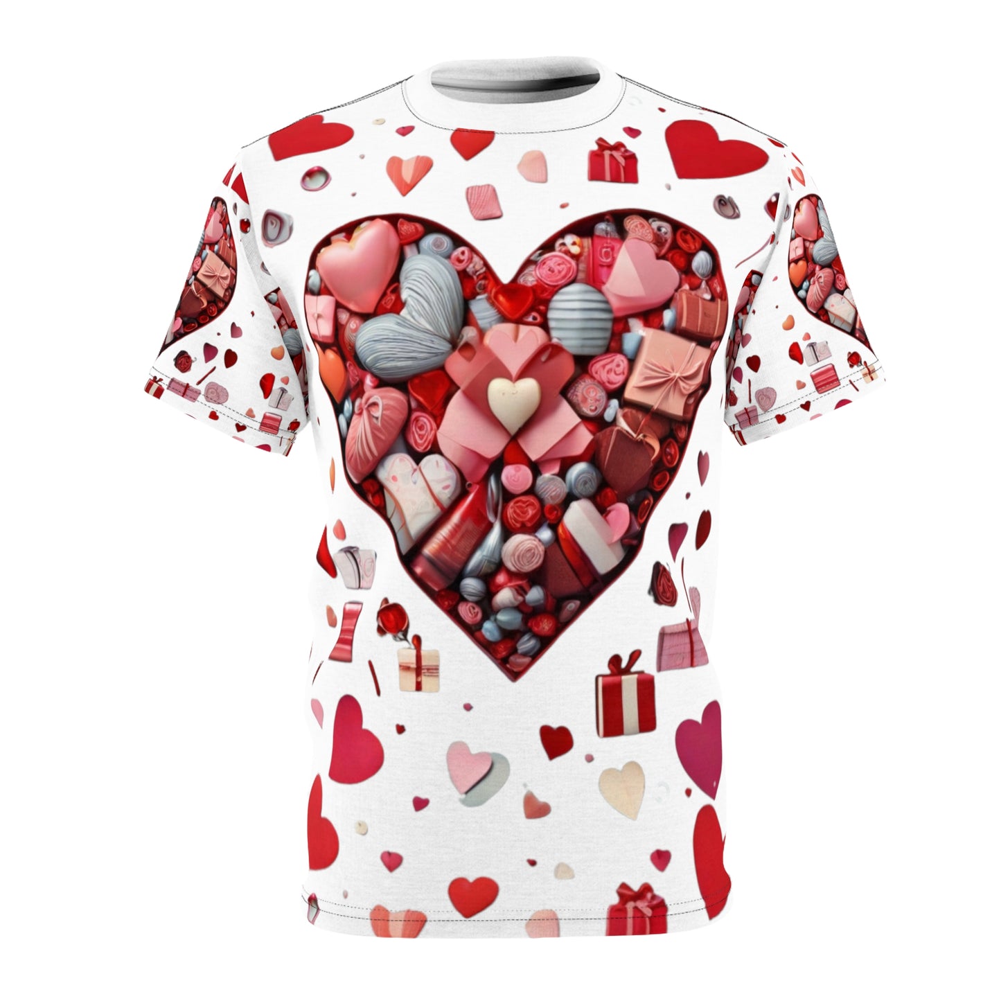 Hearts of Love Everyday Assorted Hearts, Candies, Gifts Design Unisex Cut & Sew Tee