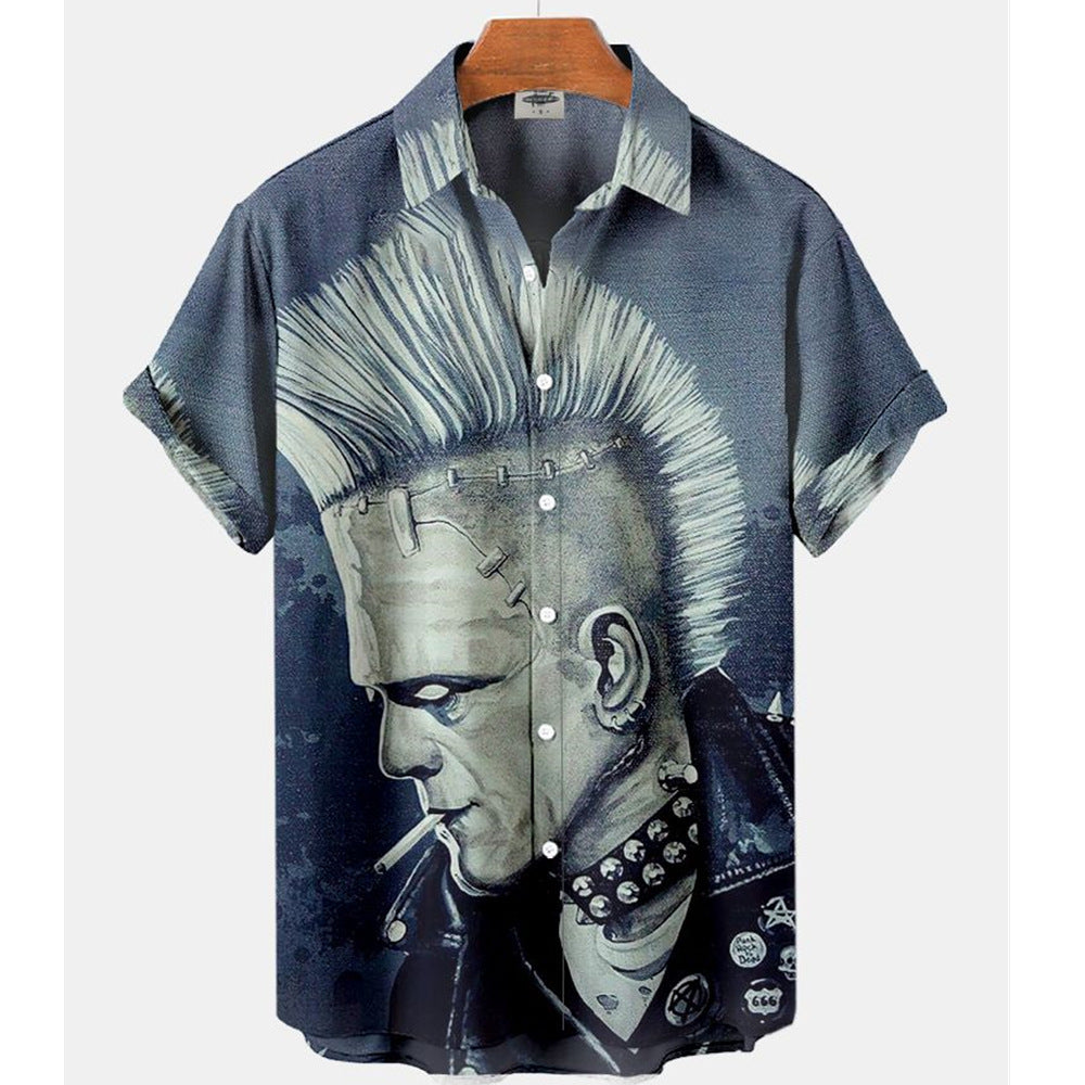 Short-sleeved Collar Button-up 3D Shirt