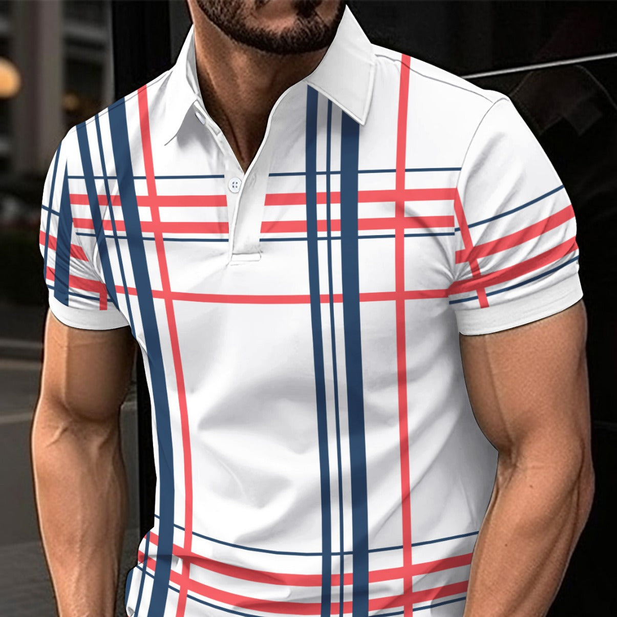 Lapel Button Sport Short Sleeved Shirt Men;s