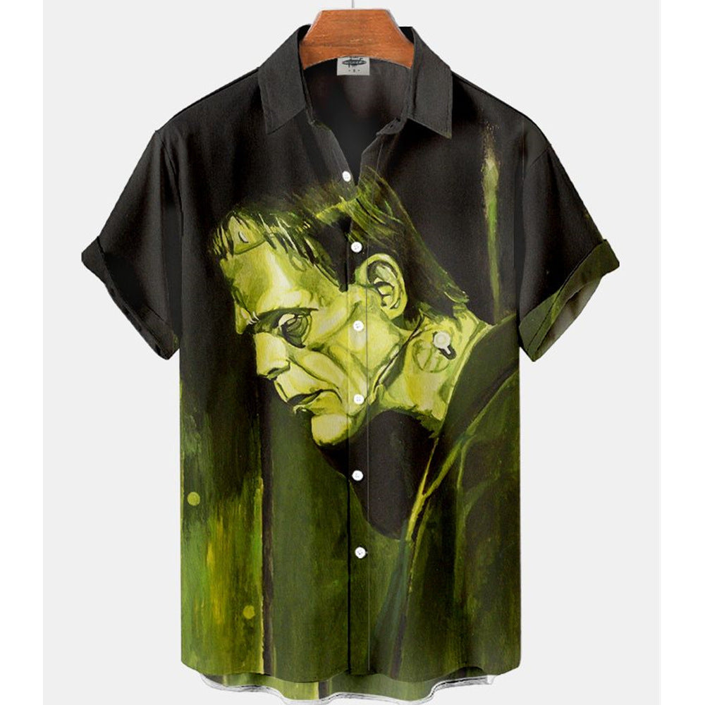 Short-sleeved Collar Button-up 3D Shirt