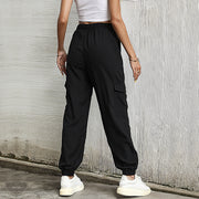 Long Solid Color Casual Elastic Ankle Banded Cargo Pants