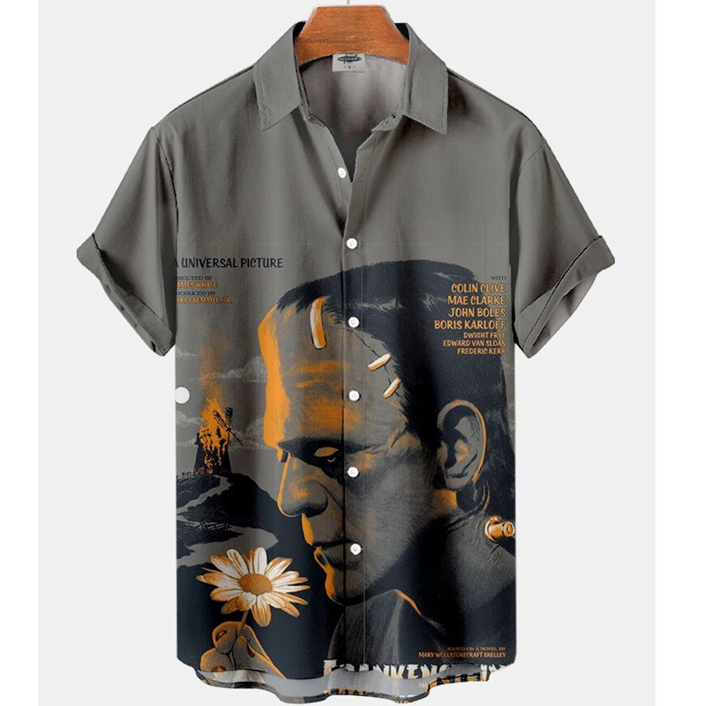 Short-sleeved Collar Button-up 3D Shirt