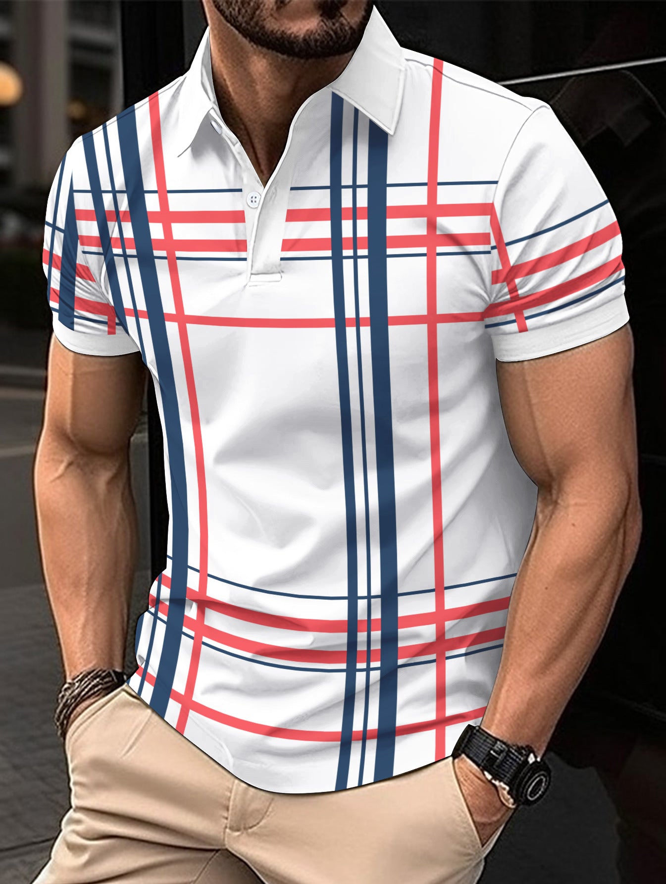 Lapel Button Sport Short Sleeved Shirt Men;s