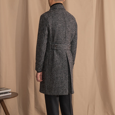 Wool Double Breasted Houndstooth Mid-length Coat