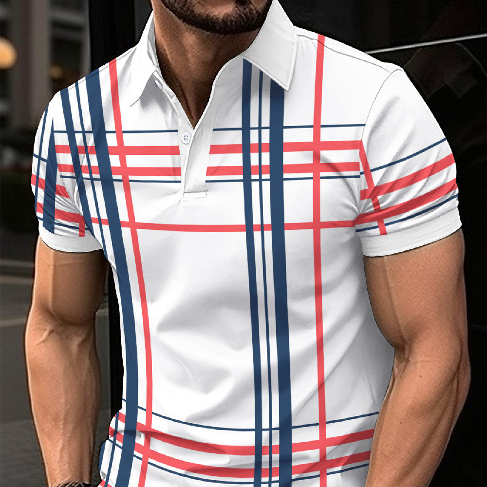 Lapel Button Sport Short Sleeved Shirt Men;s