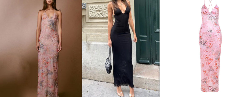 Women's Floral Print Halter Spaghetti Strap Dress Sexy Slim Butterfly Back Spring-Summer Women's Fashion